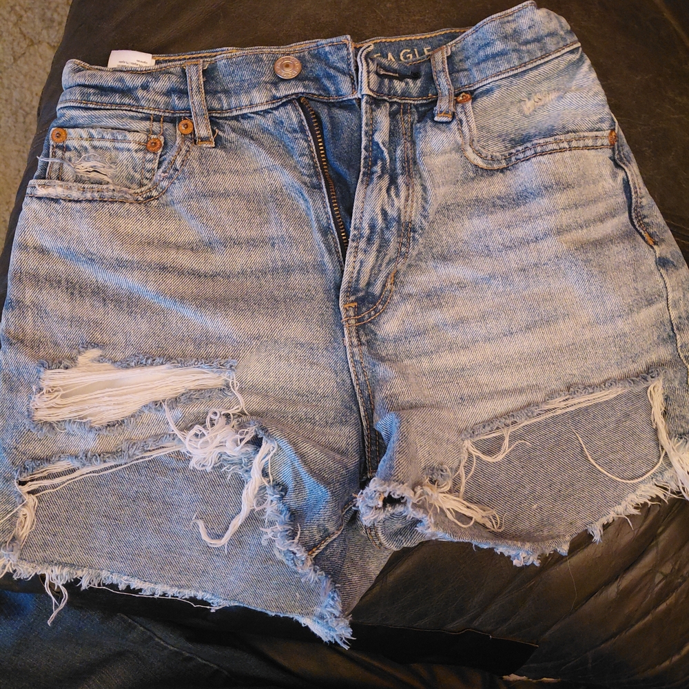 American Eagle Outfitters Light Blue Distressed High-Rise Jean Shorts